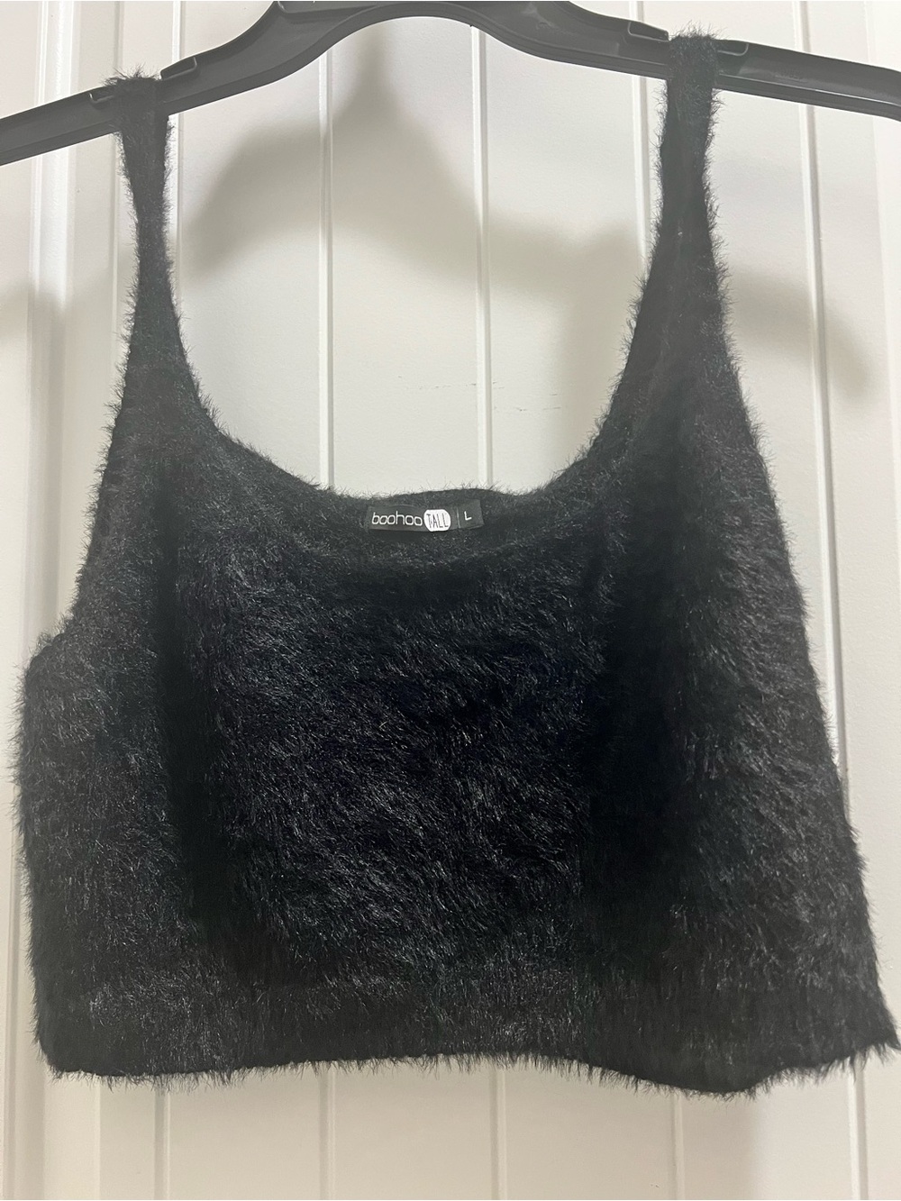 Boohoo Black Fuzzy Cropped Tank Top